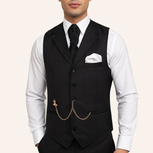 Plain black lapel waistcoat - black,