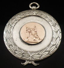 HUGE Sterling Silver Gold BOXING Pocket Watch Fob Medal, Vaughton & Sons 1892
