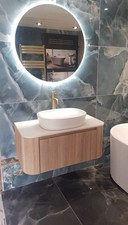 EX Display Oak Bathroom Vanity Unit With LED Mirror, Basin, Tap, Worktop NEW