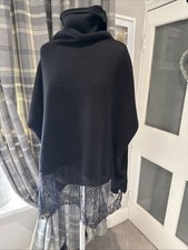Ermanno Scervino Pure Cashmere Poncho Style Jumper With Lace Hem Sz S