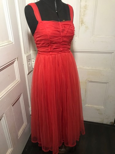 Coral ruched tulle - tulle, 50’s