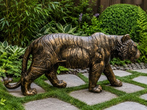Bronze prowling tiger garden - tiger,