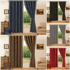 Metallic Curtains Jacquard Pattern Foil Printed Thermal Blackout Eyelet Top Ring