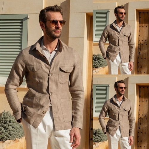 Linen mens safari jacket - linen,