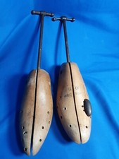 Vintage Pair Men's Wooden Shoe Stretchers with Iron Handle & Bunion Attachment