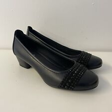 Graceland Shoes Black Leather Comfort Slip On Court Diamonte Round Toe Size 4 37