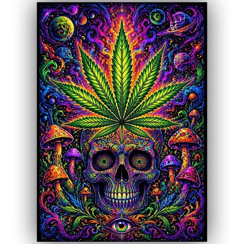 Trippy weed skull - weed, poster