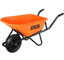 ORANGE HDPE Wheelbarrow Steel Frame Heavy Duty Orange 100 Litre EXCEL 30372 