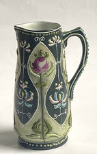 Antique Nippon Moriage Hand Painted Porcelain Mini Jug Pitcher H. 4.4 in