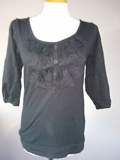 ETHEL AUSTIN - RUFFLE 3/4 SLEEVE TOP - SIZE 12 - BLACK
