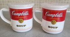 PAIR OF CAMPBELLS CONDENSED SOUP MICROWAVEABLE PLASTIC LIDDED MUG CAMPING/PICNIC