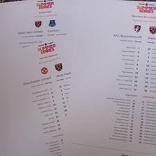All 3 West Ham summer series OFFICIAL  Colour SingleSided Team Sheets  26/7/25