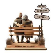 Old Couple Sitting On Rocking Chairs  Personalized Wood Christmas Ornamen t