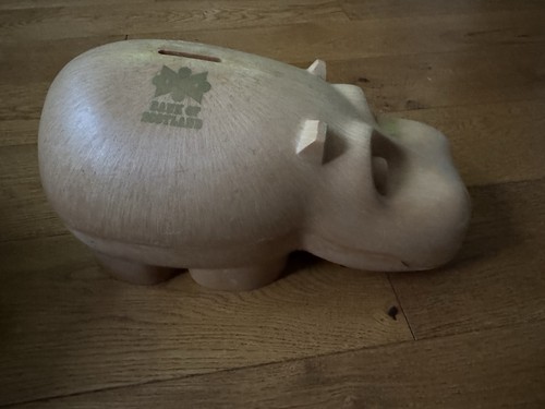 This vintage wooden hippo bank