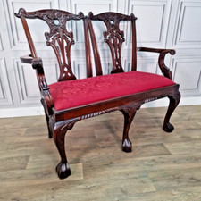 Antique Chippendale Style Salon Sofa Settee Chair Back Bench Upholstered Carved
