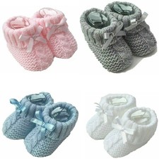 Newborn Baby Spanish Style Knitted Booties Bootees Bow Boy Girl 0-3 Months
