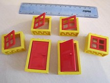 LEGO 6 Large Windows and Doors with frames and Shutters - Yellow and Red