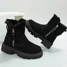 Womens Winter Warm Faux Fur Lined Boots Ladies Mid Block Heel Zip Ankle Shoes