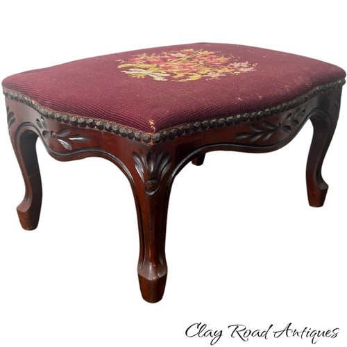 Antique needlepoint foot stool - antique,