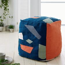 Large Modern Blue Terrazzo Kilim Fabric Pouffe Cover Square Foot Stool Washable