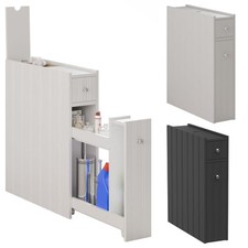Bathroom Slim Floor Cabinet Narrow Wooden Multi Purpose Storage with Drawers