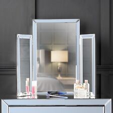 Grey Tri Fold Desktop Triple Mirror Bevelled Glass Vanity Dressing Table Bedroom