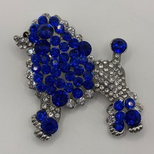 Poodle Brooch Silver Tone Blue