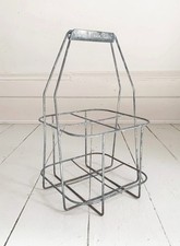 Vintage French Galvanised Metal Milk / Wine Bottle Holder - Holds Four Bottles