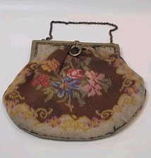 1920s Flapper Cloth Evening Bag Art Deco Clasp Floral Design Voile? Antique WEAR