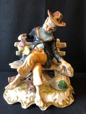 Vintage Capodimonte Porcelain Large Figurine Tramp On A Bench Made In Italy