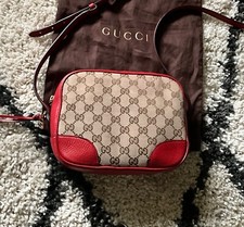 Gucci Bree red leather/ GG canvas camera bag