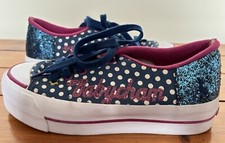 Vintage BABYCHAM Platform Trainers Womens UK 5.5 Canvas Blue Pink Glitter Party