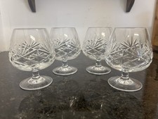 Vintage Cut Crystal Brandy Glasses Set of 4 – Starburst & Cross Cut 12cm Tall