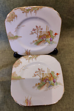 Vintage Sutherland Bone China Hand Painted  "Thatched Cottage" Side Plate x6