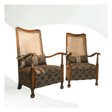 Wooden Antique Rattan Woven Chair With NINA CAMPBELL Fabric