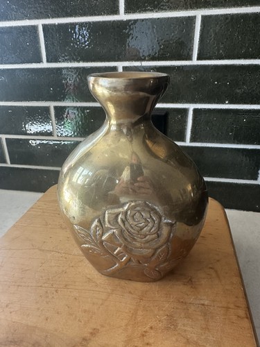 Vintage cast brass vase with - vintage,