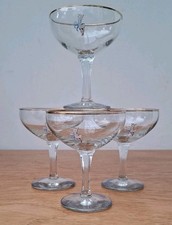 4 Vintage 1950s Babycham Glass Bar Cocktail White Fawn with Hexagonal Stem