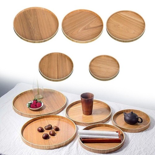 Large round wood serving tray - wood,