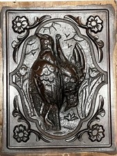 OLD german black forest oak wood carved wall plaque hunt bird panel Antique