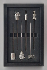 6 GOOD HEAVY QUALITY NOVELTY STEEL COCKTAIL STICKS BOXED MAN CAVE BARWARE 10cm