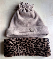 Faux Fur Leopard Print Head Band Wrap / Ear Warmer & Bobble Hat