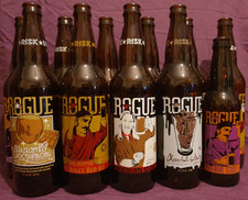 ROGUE BREWING ~ COLLECTION OF 11 EMPTY PRINTED BEER BOTTLES (ALL DIFFERENT)