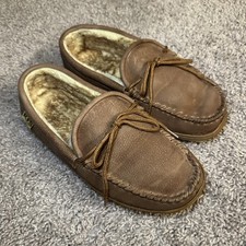 RJ's Fuzzies Men's Size 10 Leather Moccasin Slipper Shoes for Indoor & Outdoor