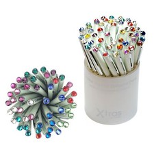 Pack Of 50 White Ballpoint Pens Topped With Mixed Colour Swarovski Elements