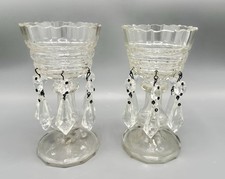 Antique Cut Glass Lustres Pair 5.5'' Tall Miniature Mantle Lustres Prism Drops
