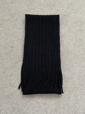 Ladies Reversible Knitted Scarf With Fringes - Black.