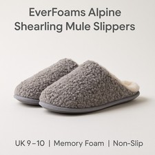EverFoams Women’s Alpine Shearling Mule Slippers | Grey | UK9/10 | Memory Foam