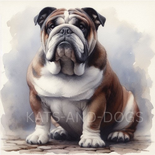 English bulldog watercolour - bulldog,