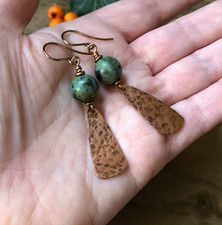 African Turquoise & Copper Earrings. UK Handmade Dangly Hippie Boho Earrings.