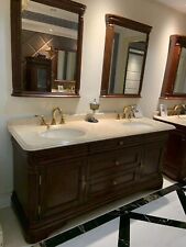 Traditional Double Vanity Unit Sink Brown Basin Marble Floor Standing Exclusive